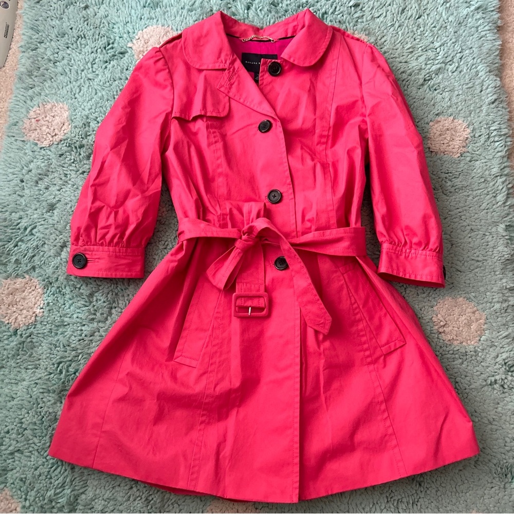Banana Republic Trench Coat Women Jacket Single Breasted Twill Skirted Belt Pink